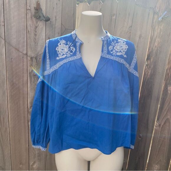 Zara blue EMBROIDERED blouse size XS New - Picture 8 of 11